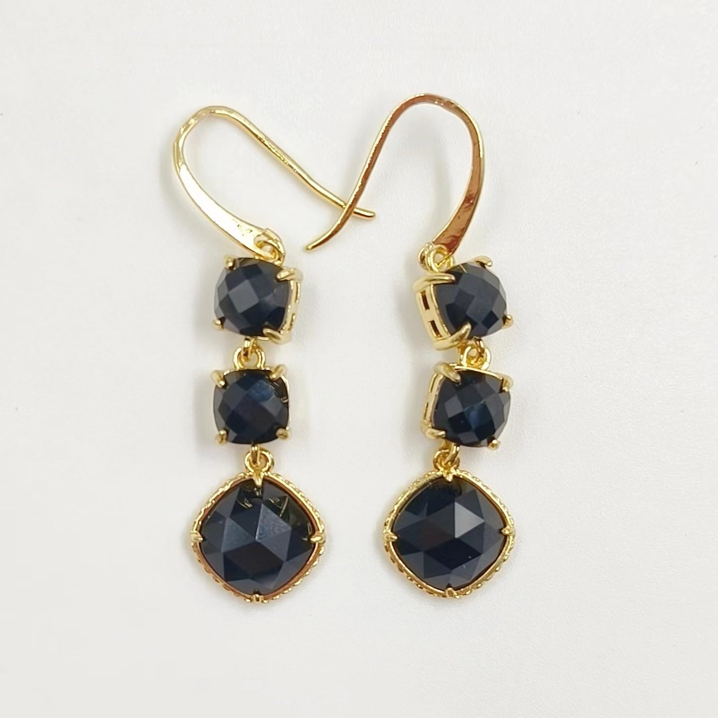 WT-E734 Elegant Colorful Gemstone Wire Wrapped Long Charming in Drop Earrings Women Triple Pendant Earrings