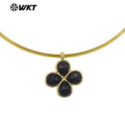 WT-N1527 Exquisite Lovely Gold Plated Vicious Natural Gemstones Little Flower Shape Necklace Choker For Lady Party Wearing
