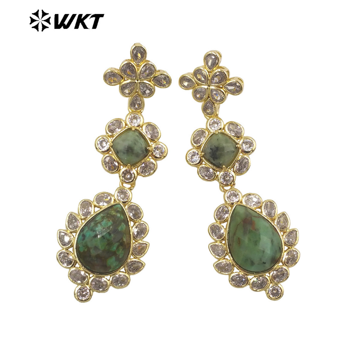 WT-ME088 WKT New Design 18K Real Gold Plated Multi Kinds of Gemstone Earrings Natural Lapis Drop Long Stone Studs for Gift