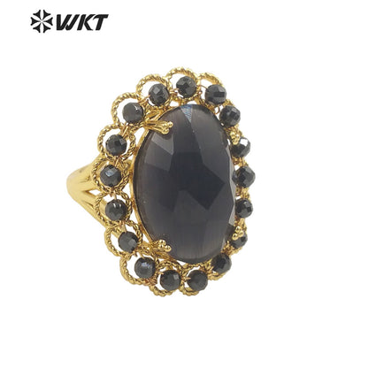 WT-R459 WKT Wholesale New Women 18k Gold Plated Resist Tarnishable Oval Cat Eye Stone Ring Charming Stone Beads Beauty Ring