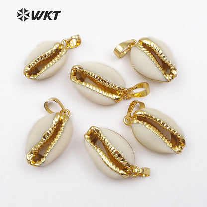 WT-P547 New Approach Fashion Tiny Natural Gold Dipped Shell Pendant Lovely Tiny Cowrie Shell Pendant JP026 JP027