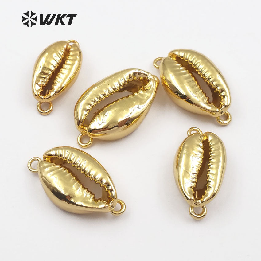 WT-JP001 in Stock! Natural Whole 24k Gold Plated Cowrie Shell Connectors for Jewelry Making