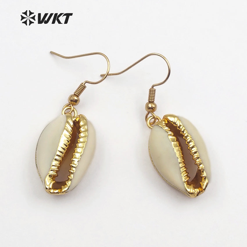 WT-E163 Wholesale Genuine Tiny Cowrie Earrings With 24k Real Gold Plated, Fashion Lovely Hot Cowrie Earrings