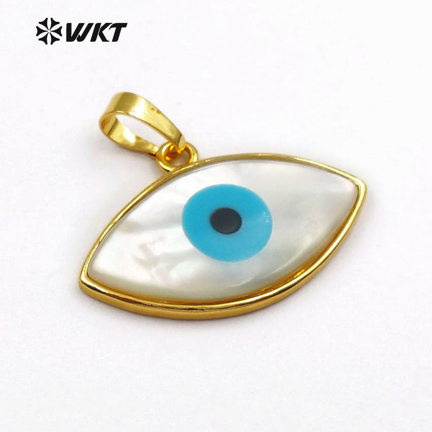 WT-P720 Wholesale HOT Double Point Gold Eye Shell Pendant, Fashion Blue Turquoise Shell Eye Pendant