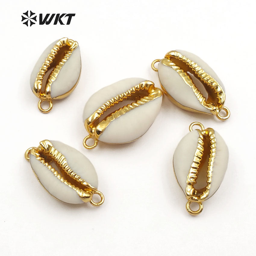 WT-C078 Wholesale 24K Gold Dipped Cowrie Shell Connectors Fashion Lovely Tiny Shell Cowrie Connectors
