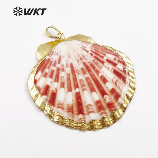 WT-JP054 Wholesale Exclusive Natural Shell Pendants With 24k Real Gold Plated Abalone Shell Shape Pendant