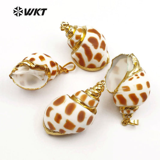 WT-P319 NEW! Fashion Vintage Shell Natural Trumpetshelly Pendants 18K Gold Plated Sea Shell Pendant Women Jewelry