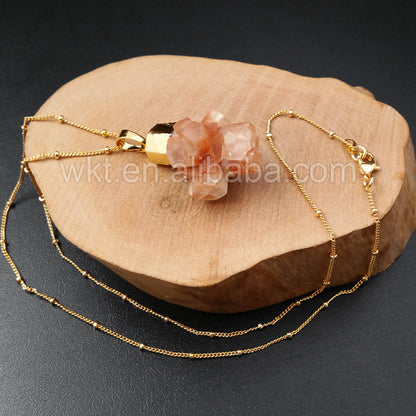 WT-N911 Handmade Natural Brown Aragonite Pendant Necklace , Gold Plated Cap Charm Aragonite Pendant Necklace for Women