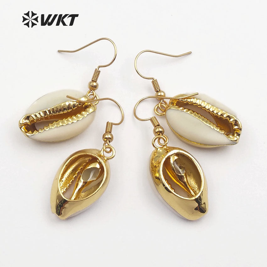 WT-E163 Wholesale Genuine Tiny Cowrie Earrings With 24k Real Gold Plated, Fashion Lovely Hot Cowrie Earrings