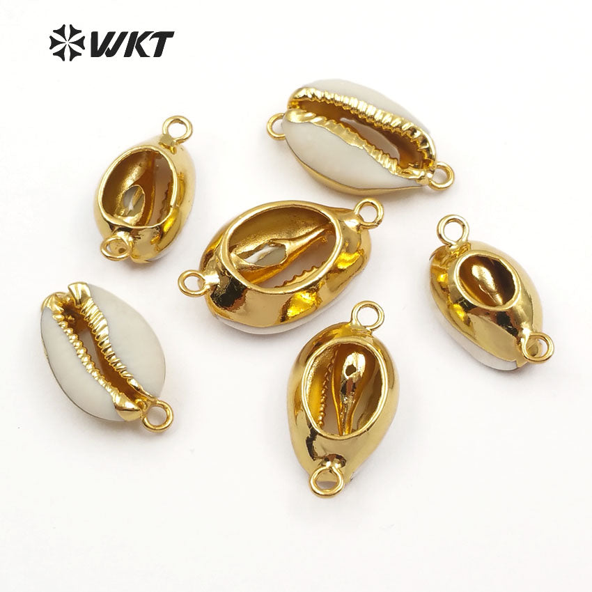 WT-C078 Wholesale 24K Gold Dipped Cowrie Shell Connectors Fashion Lovely Tiny Shell Cowrie Connectors