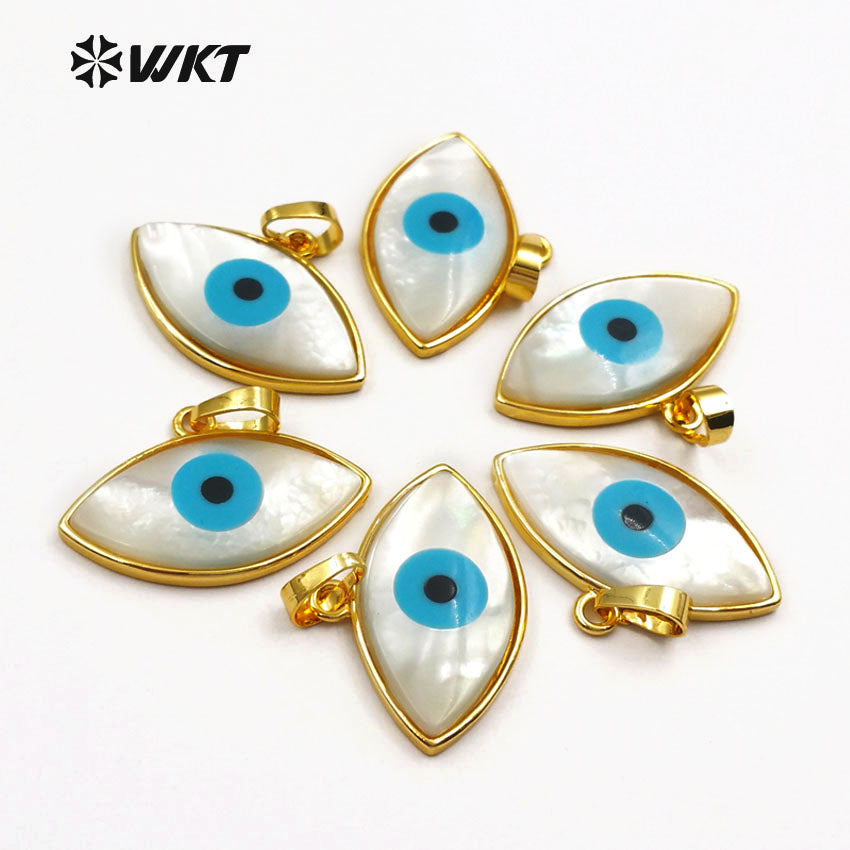 WT-P720 Wholesale HOT Double Point Gold Eye Shell Pendant, Fashion Blue Turquoise Shell Eye Pendant