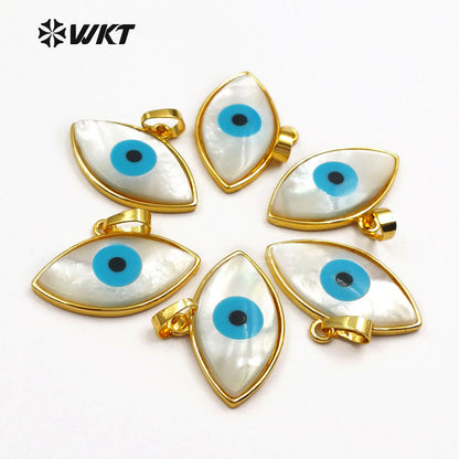WT-P720 Wholesale HOT Double Point Gold Eye Shell Pendant, Fashion Blue Turquoise Shell Eye Pendant