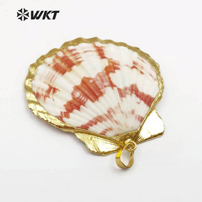 WT-JP054 Wholesale Exclusive Natural Shell Pendants With 24k Real Gold Plated Abalone Shell Shape Pendant