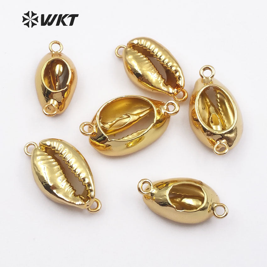 WT-JP001 in Stock! Natural Whole 24k Gold Plated Cowrie Shell Connectors for Jewelry Making