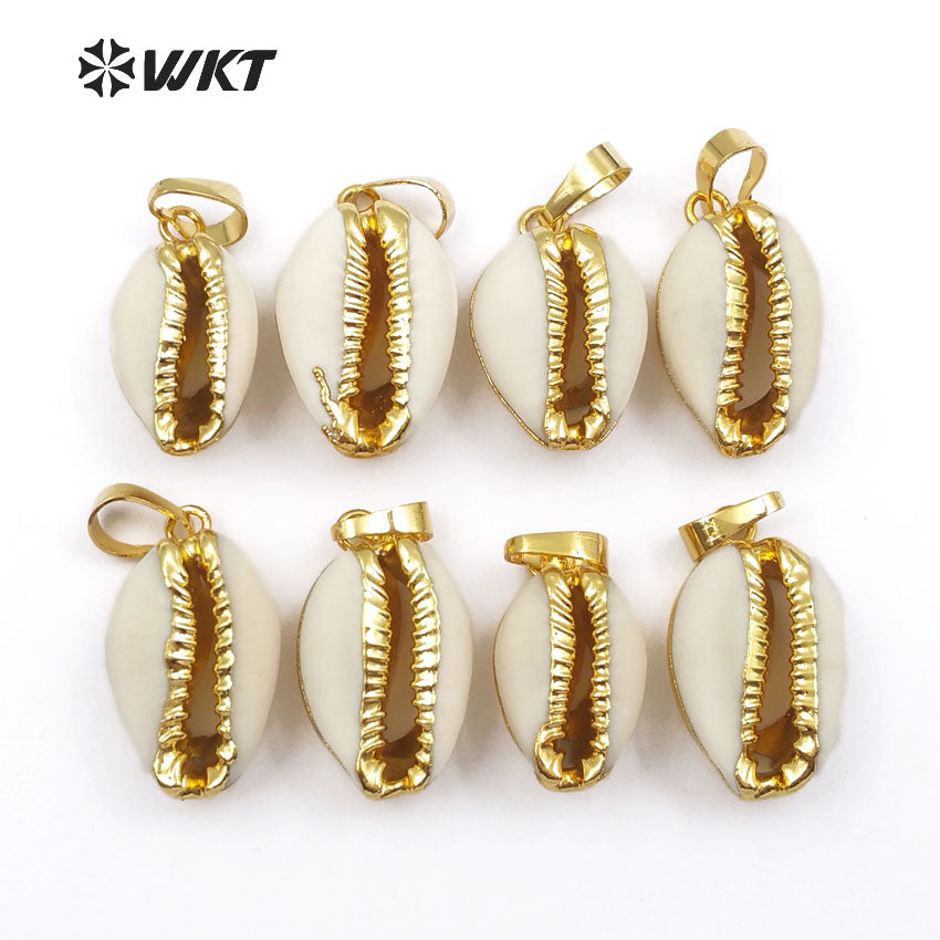 WT-P547 New Approach Fashion Tiny Natural Gold Dipped Shell Pendant Lovely Tiny Cowrie Shell Pendant JP026 JP027
