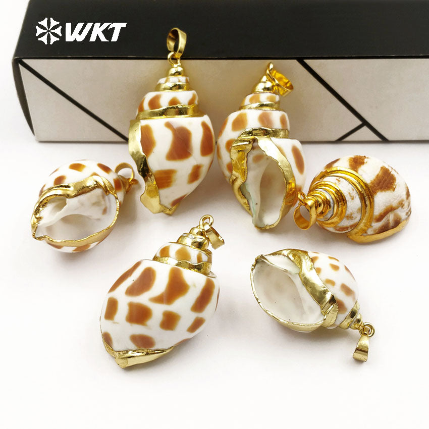 WT-P319 NEW! Fashion Vintage Shell Natural Trumpetshelly Pendants 18K Gold Plated Sea Shell Pendant Women Jewelry