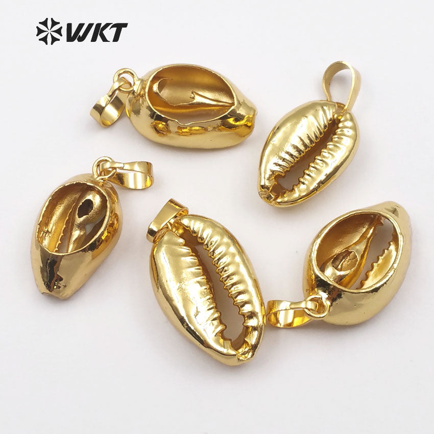 WT-P370Hot!! Full Gold Plated Cowrie Shell One Loop Pendants, Sea Shell Cowrie Pendants Shell Pendants