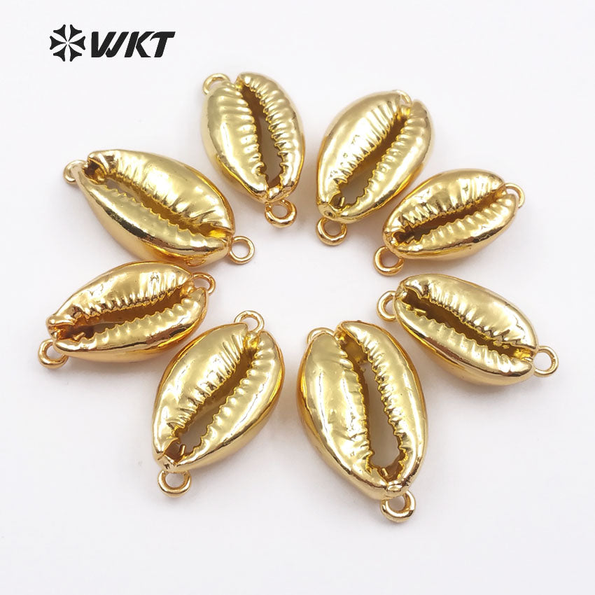 WT-JP001 in Stock! Natural Whole 24k Gold Plated Cowrie Shell Connectors for Jewelry Making