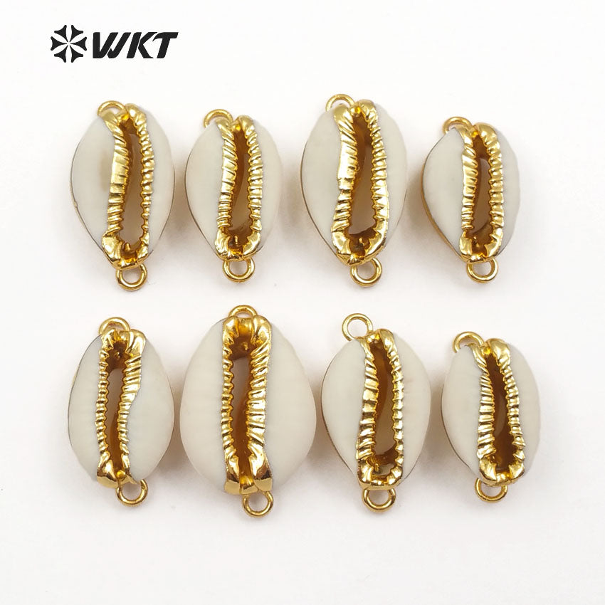 WT-C078 Wholesale 24K Gold Dipped Cowrie Shell Connectors Fashion Lovely Tiny Shell Cowrie Connectors