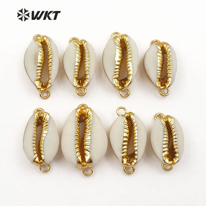WT-C078 Wholesale 24K Gold Dipped Cowrie Shell Connectors Fashion Lovely Tiny Shell Cowrie Connectors