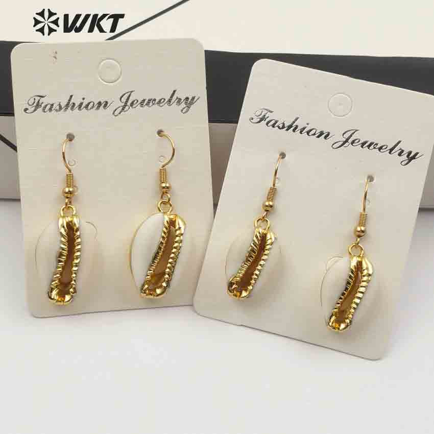 WT-E163 Wholesale Genuine Tiny Cowrie Earrings With 24k Real Gold Plated, Fashion Lovely Hot Cowrie Earrings