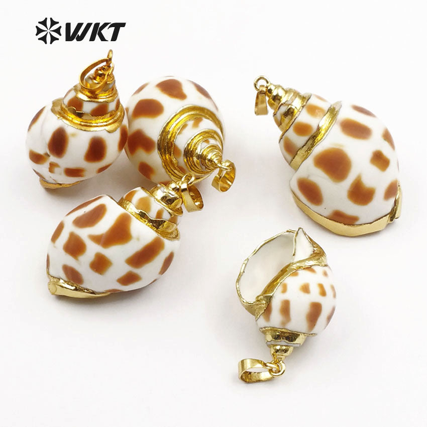 WT-P319 NEW! Fashion Vintage Shell Natural Trumpetshelly Pendants 18K Gold Plated Sea Shell Pendant Women Jewelry