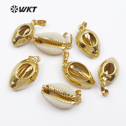 WT-P547 New Approach Fashion Tiny Natural Gold Dipped Shell Pendant Lovely Tiny Cowrie Shell Pendant JP026 JP027
