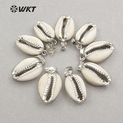 WT-P547 New Approach Fashion Tiny Natural Gold Dipped Shell Pendant Lovely Tiny Cowrie Shell Pendant JP026 JP027