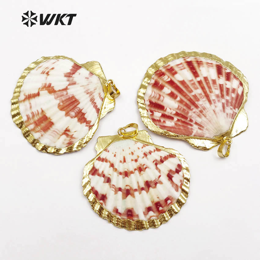 WT-JP054 Wholesale Exclusive Natural Shell Pendants With 24k Real Gold Plated Abalone Shell Shape Pendant