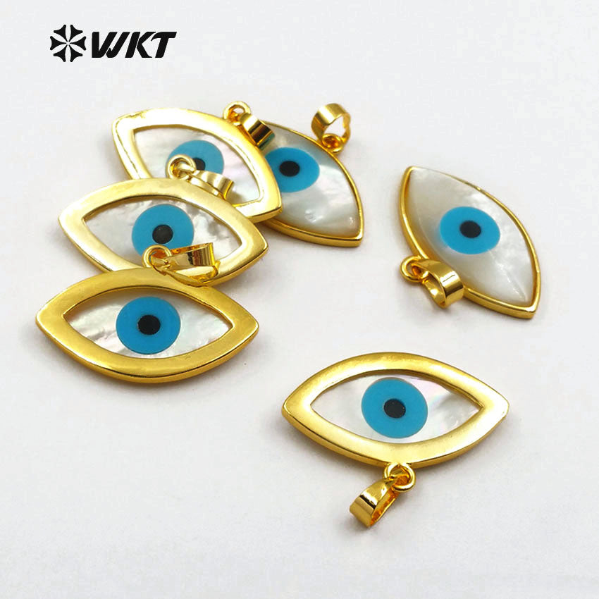 WT-P720 Wholesale HOT Double Point Gold Eye Shell Pendant, Fashion Blue Turquoise Shell Eye Pendant