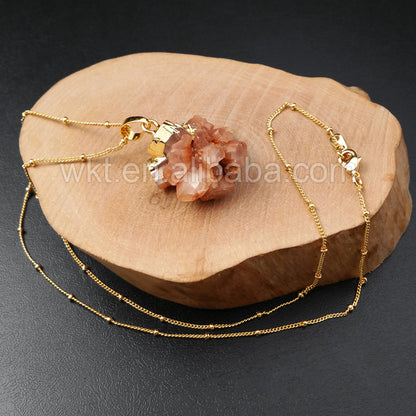 WT-N911 Handmade Natural Brown Aragonite Pendant Necklace , Gold Plated Cap Charm Aragonite Pendant Necklace for Women
