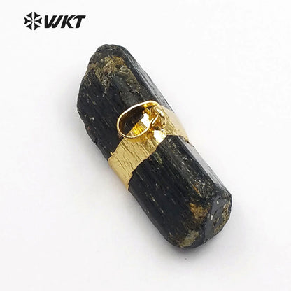 WT-P315 NEW!Raw Black Tourmaline Pendant with 18k Gold Electroplated Elegant Women and Bail