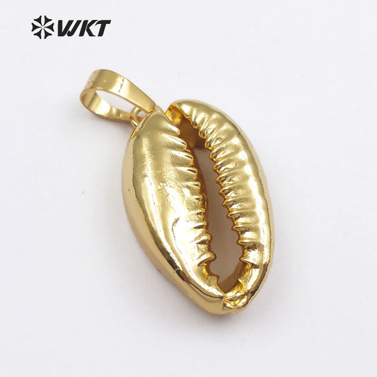 WT-P370Hot!! Full Gold Plated Cowrie Shell One Loop Pendants, Sea Shell Cowrie Pendants Shell Pendants