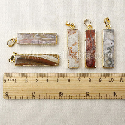 WT-N896 Unique Mexican Agate Stone Pendant Necklace with 18" Chain in 24k Real Gold Electroplated in High Quality
