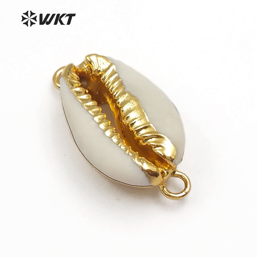 WT-C078 Wholesale 24K Gold Dipped Cowrie Shell Connectors Fashion Lovely Tiny Shell Cowrie Connectors