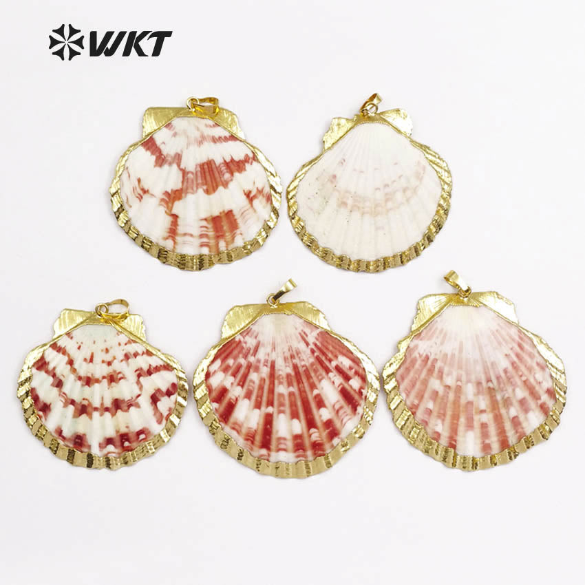 WT-JP054 Wholesale Exclusive Natural Shell Pendants With 24k Real Gold Plated Abalone Shell Shape Pendant
