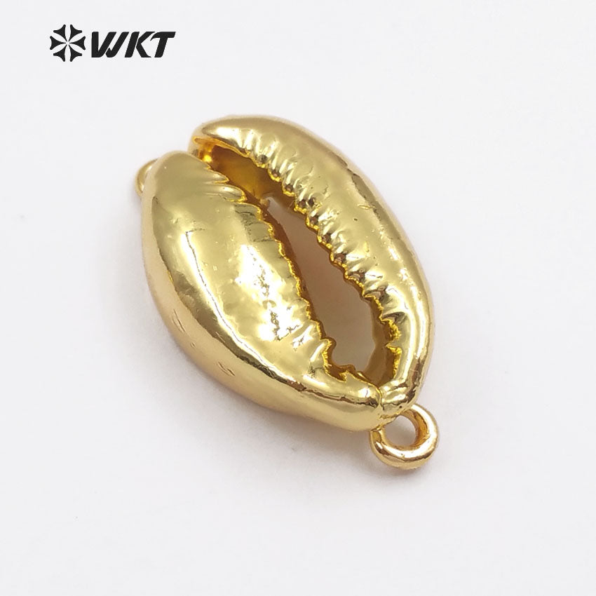WT-JP001 in Stock! Natural Whole 24k Gold Plated Cowrie Shell Connectors for Jewelry Making