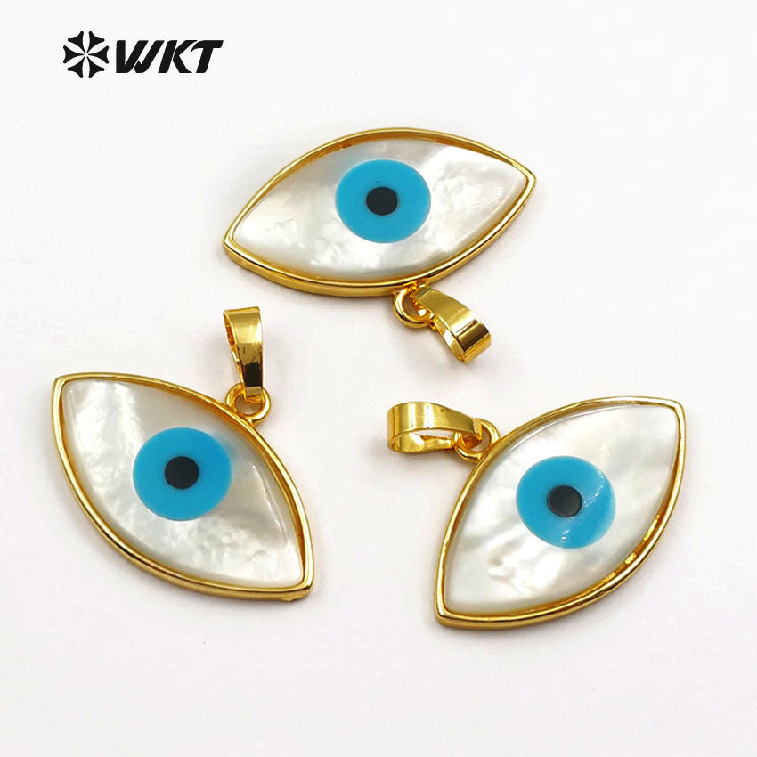 WT-P720 Wholesale HOT Double Point Gold Eye Shell Pendant, Fashion Blue Turquoise Shell Eye Pendant