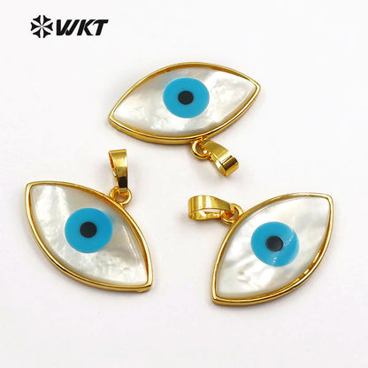 WT-P720 Wholesale HOT Double Point Gold Eye Shell Pendant, Fashion Blue Turquoise Shell Eye Pendant