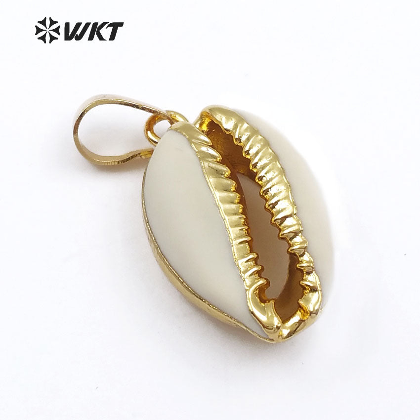 WT-P547 New Approach Fashion Tiny Natural Gold Dipped Shell Pendant Lovely Tiny Cowrie Shell Pendant JP026 JP027