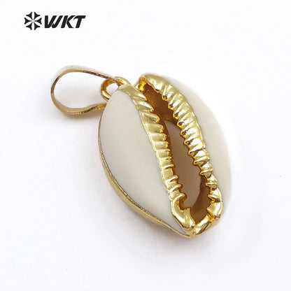 WT-P547 New Approach Fashion Tiny Natural Gold Dipped Shell Pendant Lovely Tiny Cowrie Shell Pendant JP026 JP027