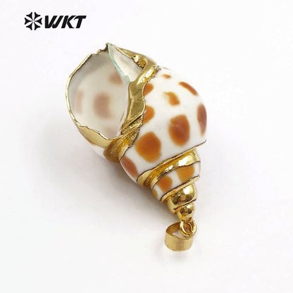 WT-P319 NEW! Fashion Vintage Shell Natural Trumpetshelly Pendants 18K Gold Plated Sea Shell Pendant Women Jewelry