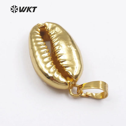 WT-P370Hot!! Full Gold Plated Cowrie Shell One Loop Pendants, Sea Shell Cowrie Pendants Shell Pendants