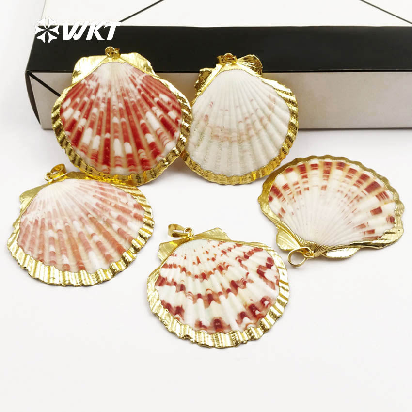 WT-JP054 Wholesale Exclusive Natural Shell Pendants With 24k Real Gold Plated Abalone Shell Shape Pendant