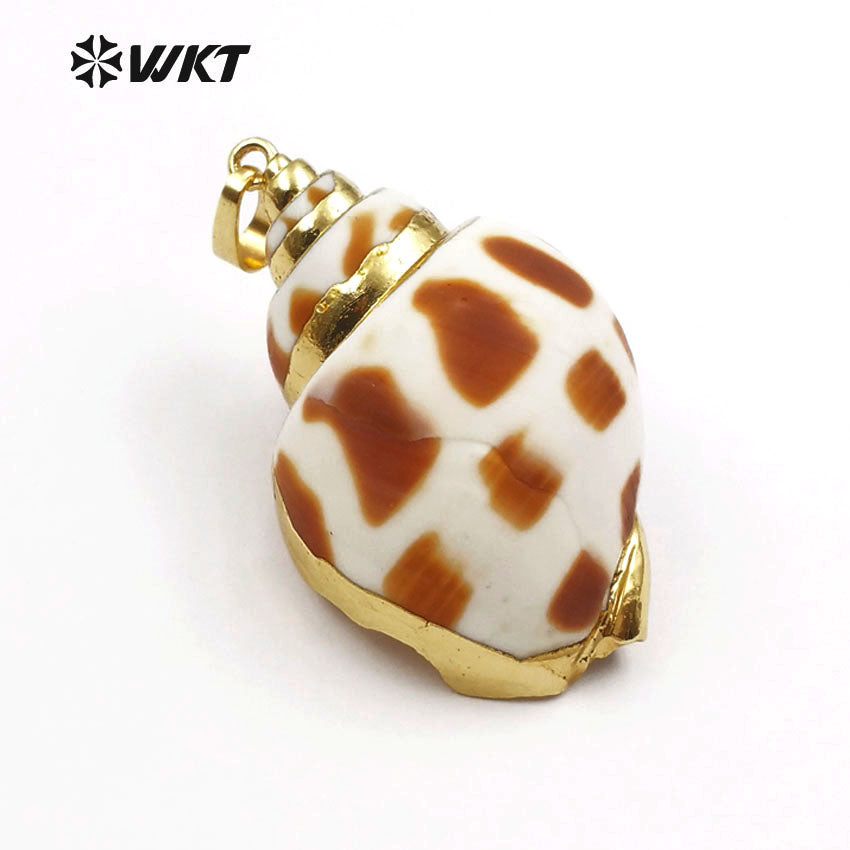 WT-P319 NEW! Fashion Vintage Shell Natural Trumpetshelly Pendants 18K Gold Plated Sea Shell Pendant Women Jewelry