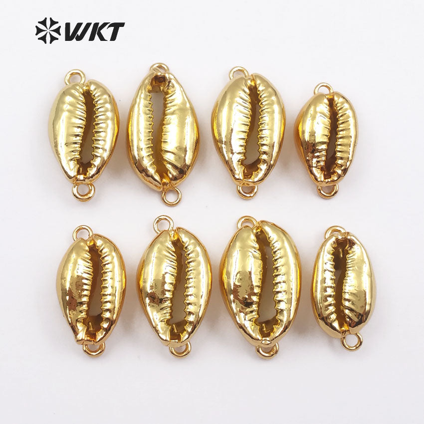 WT-JP001 in Stock! Natural Whole 24k Gold Plated Cowrie Shell Connectors for Jewelry Making