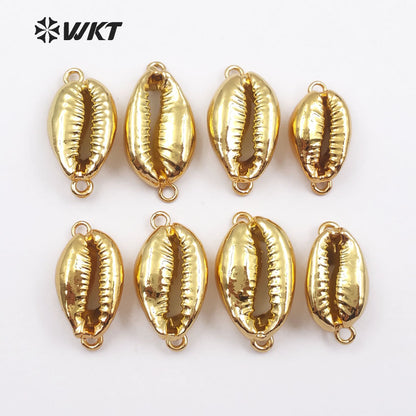 WT-JP001 in Stock! Natural Whole 24k Gold Plated Cowrie Shell Connectors for Jewelry Making