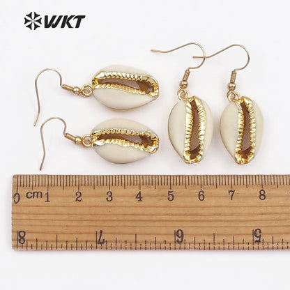 WT-E163 Wholesale Genuine Tiny Cowrie Earrings With 24k Real Gold Plated, Fashion Lovely Hot Cowrie Earrings