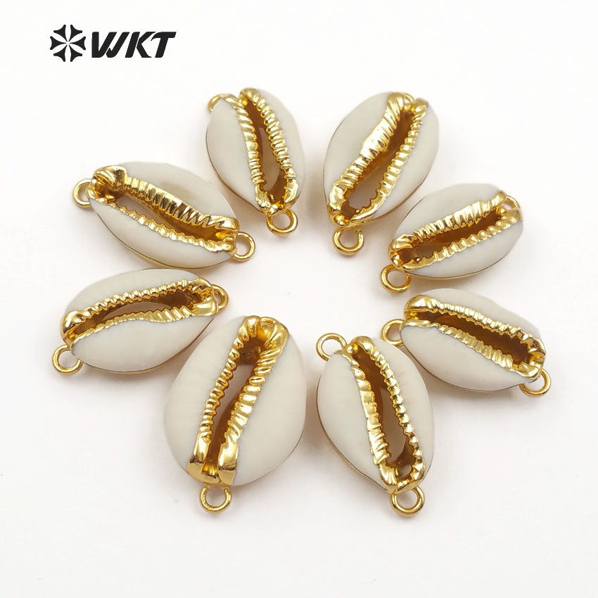 WT-C078 Wholesale 24K Gold Dipped Cowrie Shell Connectors Fashion Lovely Tiny Shell Cowrie Connectors