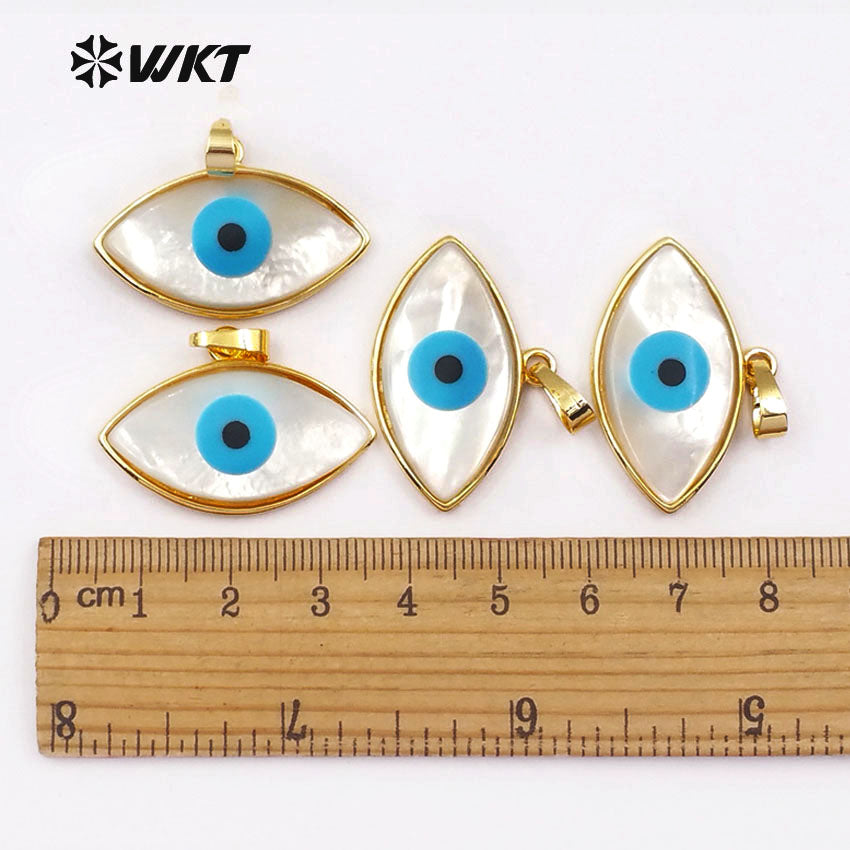 WT-P720 Wholesale HOT Double Point Gold Eye Shell Pendant, Fashion Blue Turquoise Shell Eye Pendant